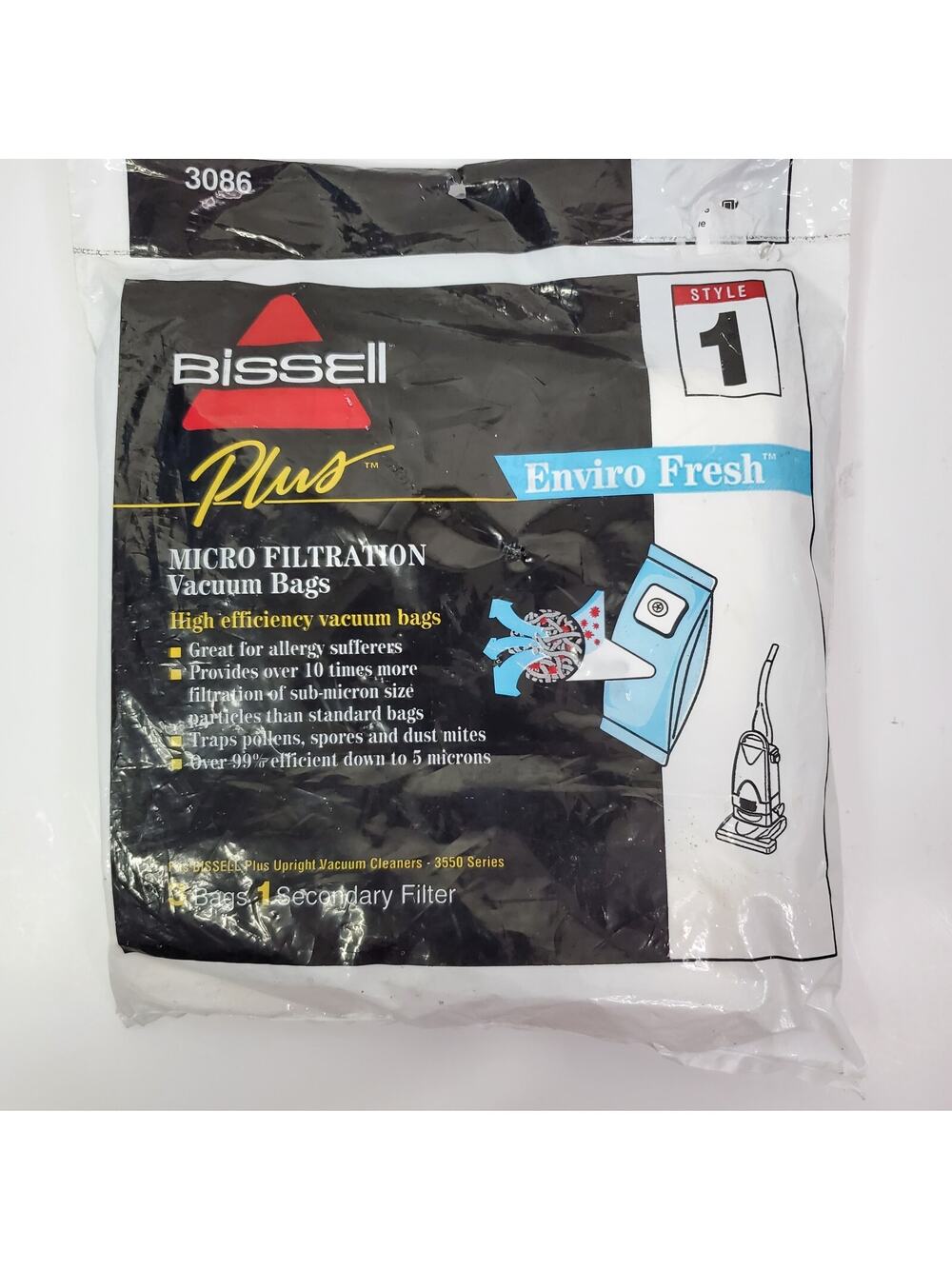 Bissell Plus Enviro Fresh Style 1 Vacuum Bags Fits 3550 Series, 3086